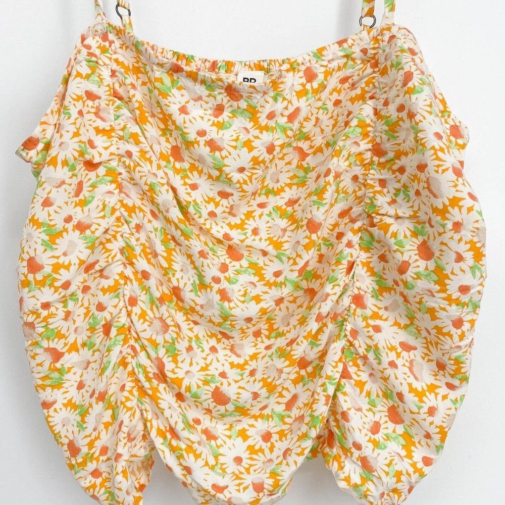 BP. Ruched Crop Camisole Orange White Floral Print Top Size Small - Picture 2 of 6